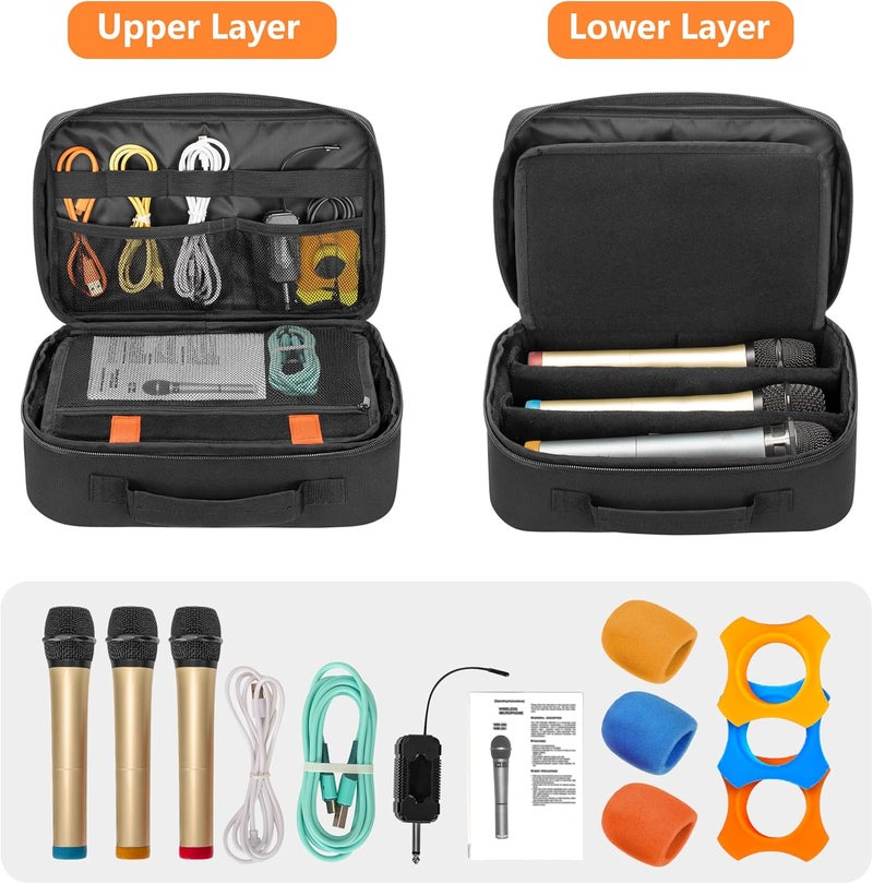 PGmoon 3 Slots Wireless Microphone Carrying Case, Microphone Storage Bag Fits for 3 Mic System Microphones Up to 11’’, Portable Mic case for Singing, Karaoke (Patent Design) - Image 2
